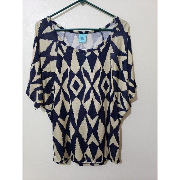 H.I.P. happening in the present, short sleeve, navy print shirt, size M - Picture 1 of 6